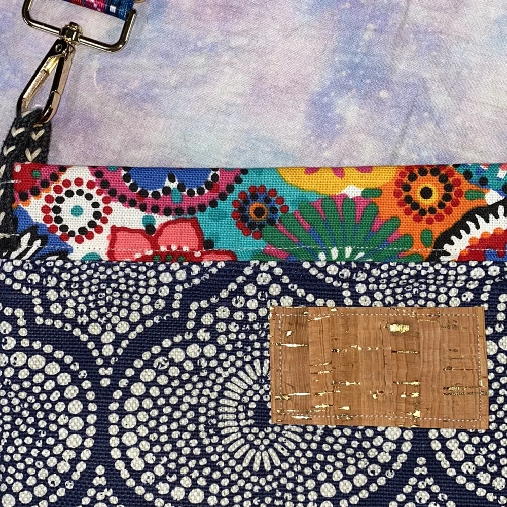 Kimbleberries • Boho Mixed Print Pom Pom Crossbody Canvas Bag